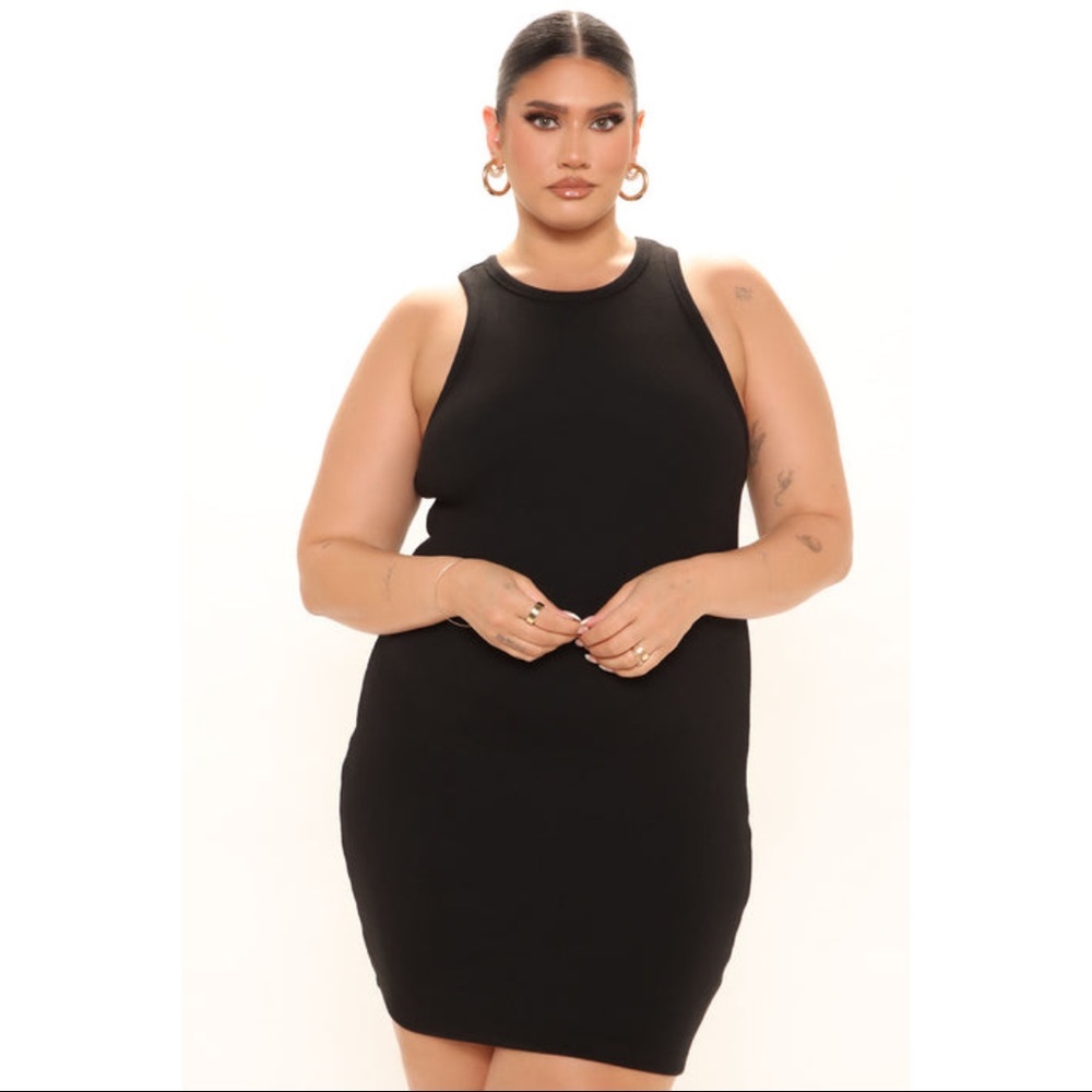 🟠 Fashion Nova Plus Ribbed Tank Dress Casual - Black